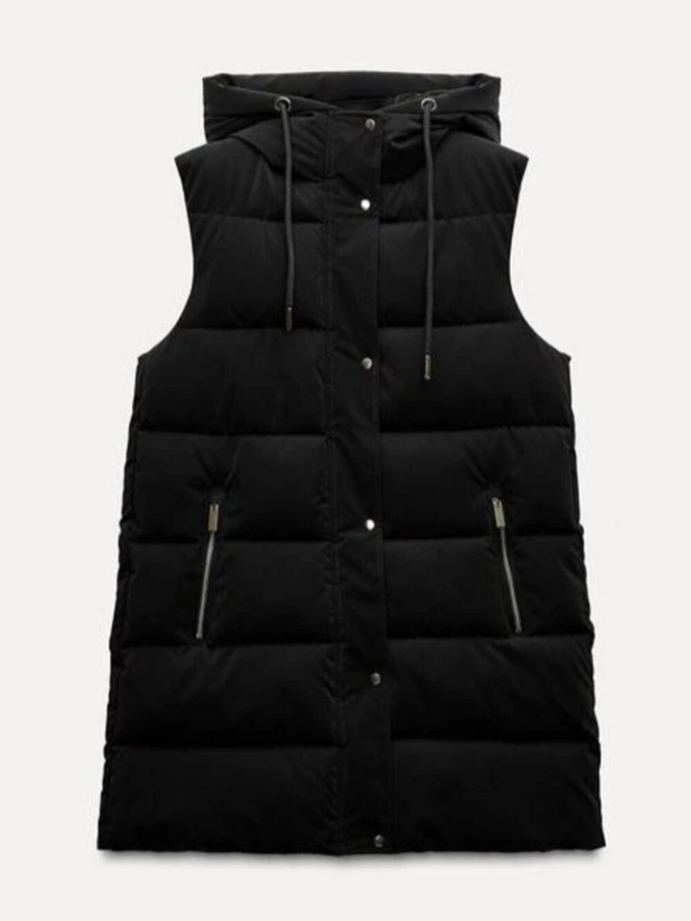ZARA Long Puffer Vest, Black/Gold, Waterproof, 3046/230/800, Size Large